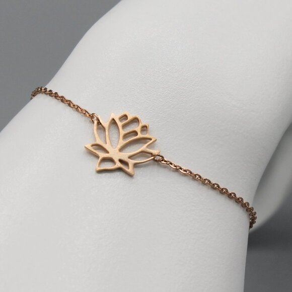 Bracelet jewelry lotus flower nature balance rose tone modern minimalist new - Picture 1 of 5